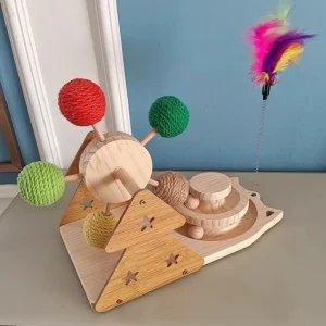 Sustainable Solid Wood Interactive Cat Toy Set