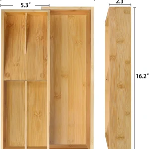 Expandable Bamboo Kitchen Drawer Organizer Tray