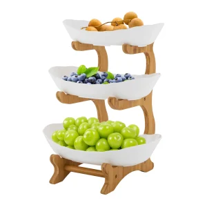 Natural Bamboo Three-Tier Fruit Tray Stand