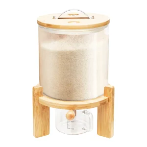 Eco-Friendly Stainless Steel Glass Bamboo Cereal Dispenser