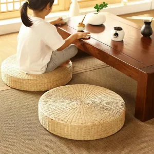 Handmade Natural Straw Round Tatami Cushion