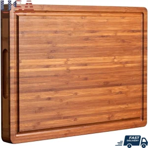 Durable Bamboo Cutting Board with Juice Grooves
