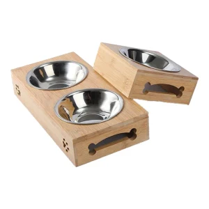 Sustainable Bamboo Elevated Dog Bowl Set