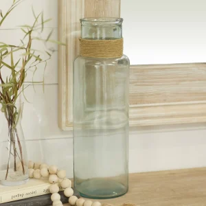 Spanish Recycled Glass Vase with Rattan Detail
