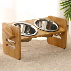 Eco-Friendly Bamboo Adjustable Elevated Dog Bowls