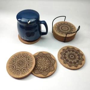 Natural Cork Mandala Wooden Coaster Set