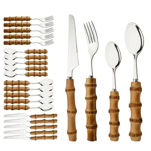 Stainless Steel Cutlery Set with Bamboo Handles